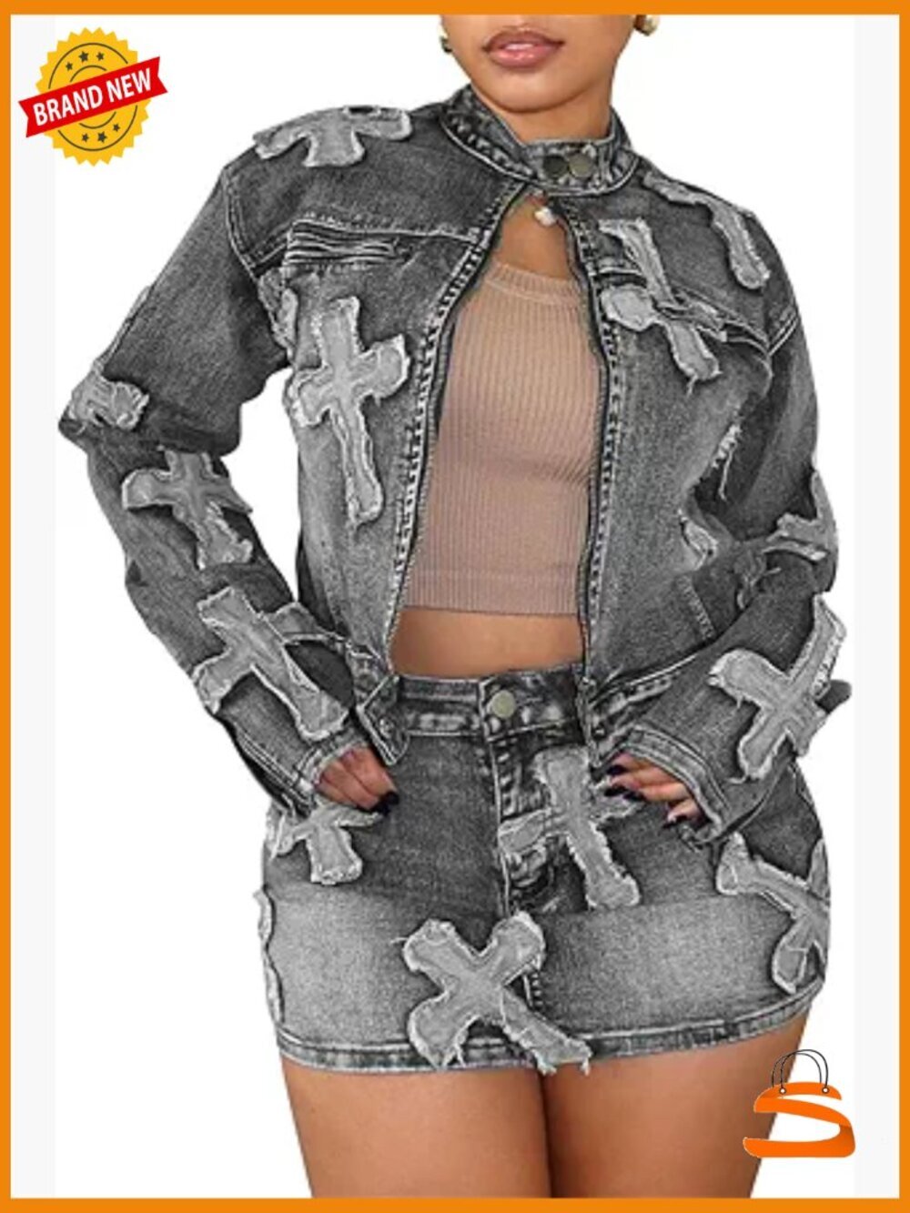 Sexy 2 Piece Denim Set Long Sleeve Zipper Jacket Bodycon Mini Skirt Y2K Outfits